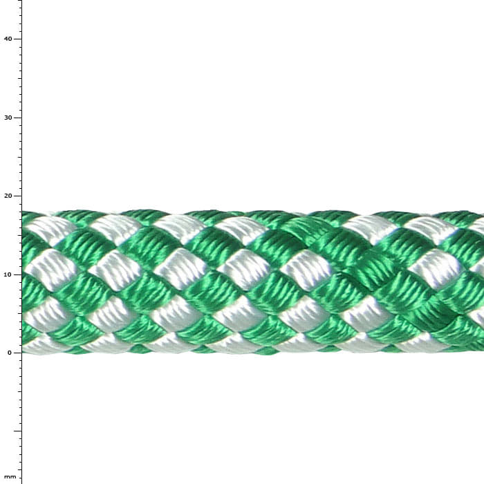 Sirius Bull Rope 18 by Sirius, close-up of a green and white braided rope