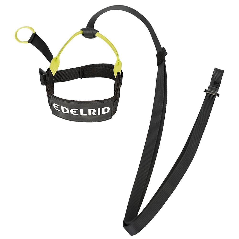 Prostep II by Edelrid, a black and yellow via ferrata set with harness and loops, lying with visible Edelrid logo