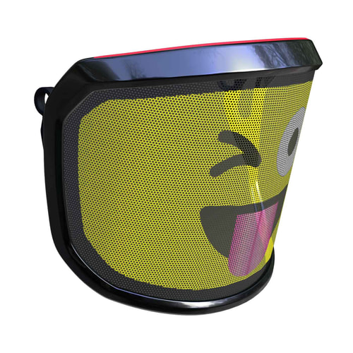 PROTOS® visor Arbormoji side view from the other side with yellow face winking and sticking out the tongue, black border