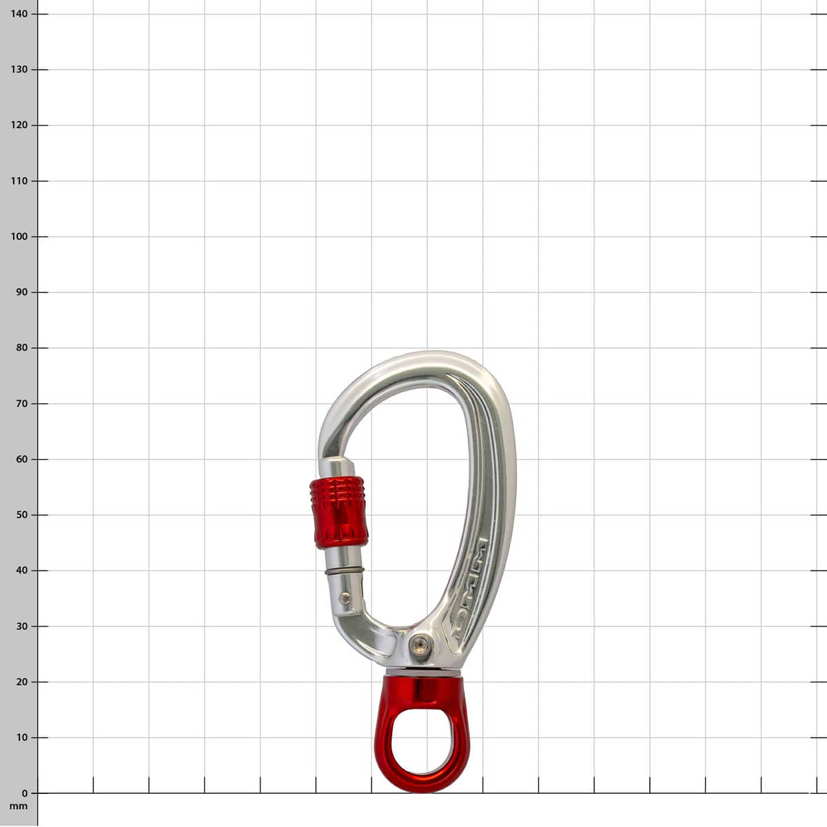 XSRE Swivel Lock Snap Hook in Silver with Red Twist Lock and Red Swivel, Set Against a Checkered Background