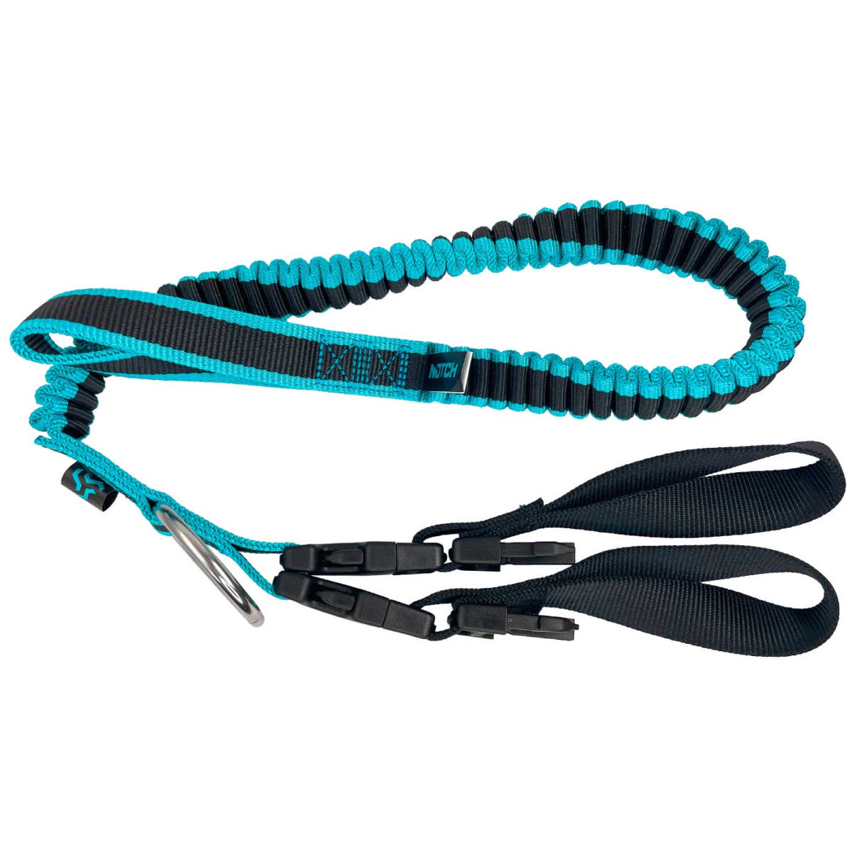 Modular Chainsaw Lanyard in Black and Turquoise with Elastic Band, Two Black Loops and Metal Ring