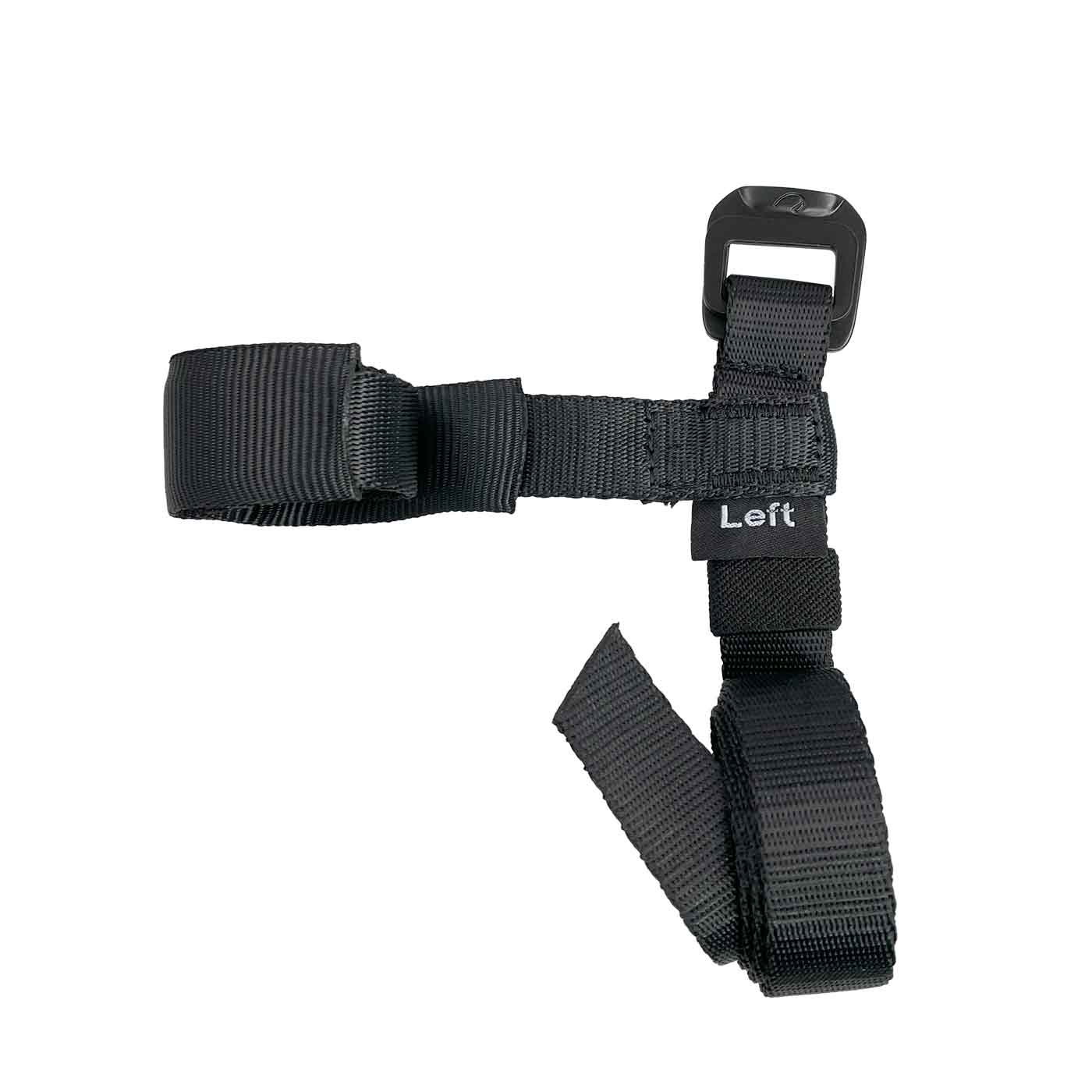 Foot Cruiser Strap Left, black strap with buckle and textile label "Left"
