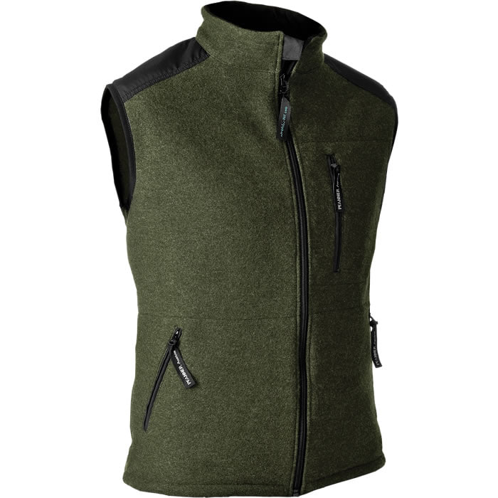 Wooltec Gilet, Green Sleeveless Vest with Zipper and Black Shoulders