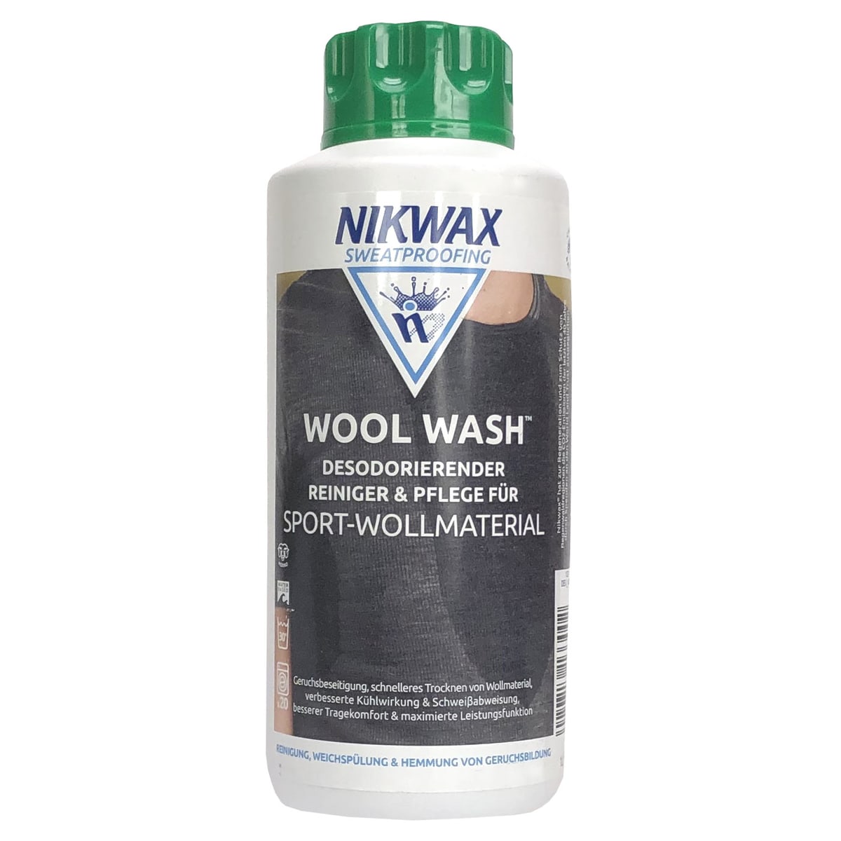 Nikwax Wool Wash Bottle with Green Lid and White Label, Product Name Wool Wash, Manufacturer Nikwax, Type Cleaner for Sports Wool Material