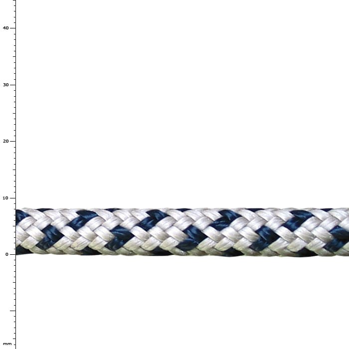 Bee-Line 8 rope in white and blue, tightly braided, without visible manufacturer or type indication