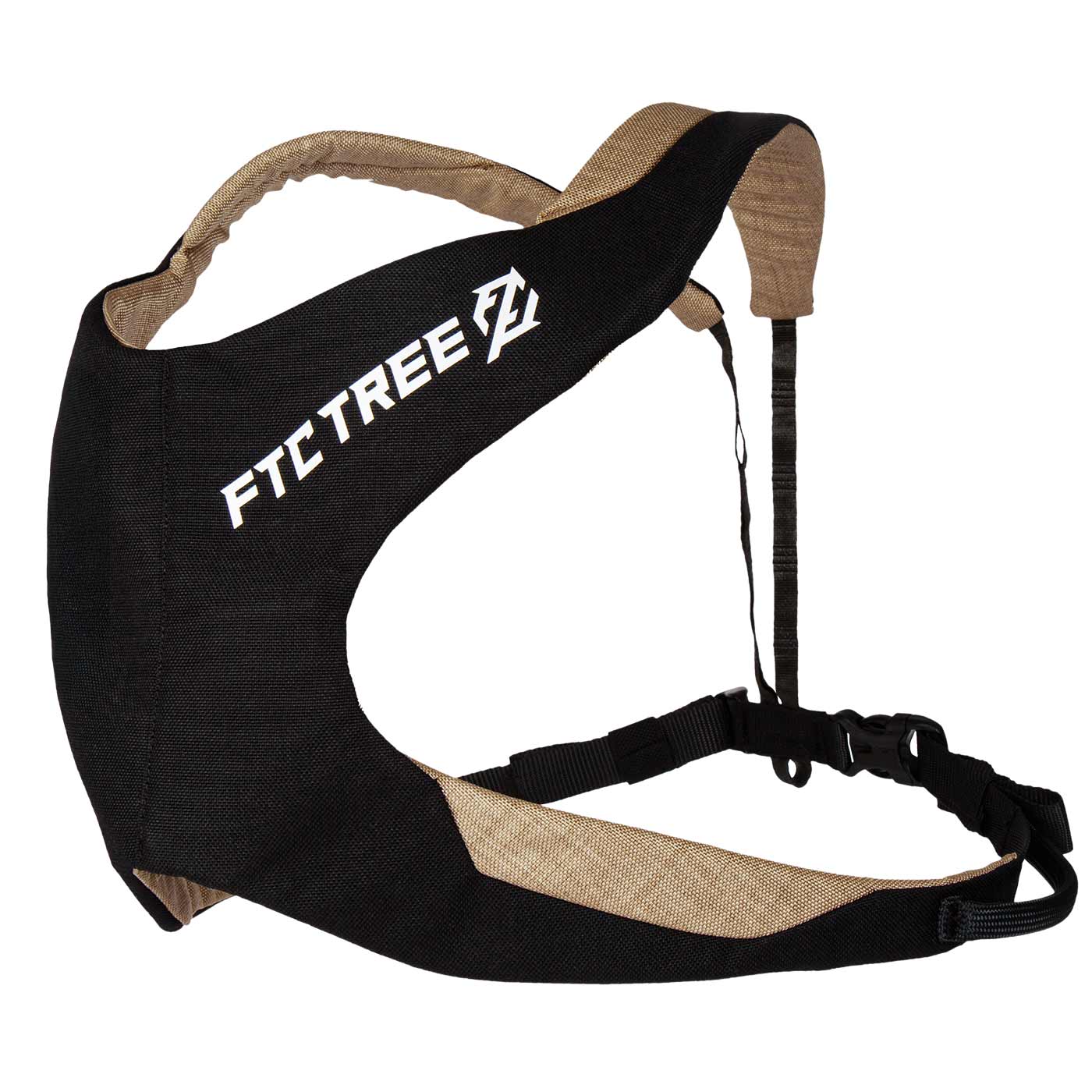 Nate shoulder strap by FTC TREE in black and beige with white FTC TREE logo, side view