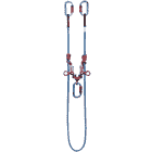 Gyro Lanyard Double, two blue and red climbing ropes with red metal rollers, black protective cover and grey carabiners with red closure