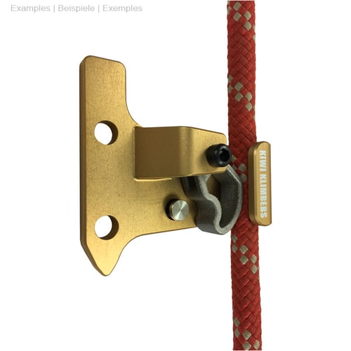 SpikeSender 2 L by Kiwi Klimbers, gold-coloured metal part with red rope and white lettering
