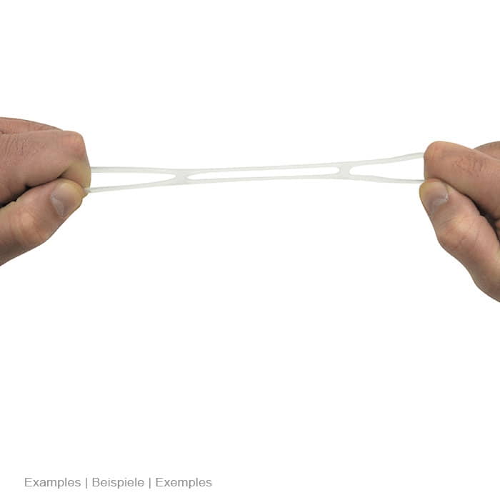 Fast Rubber, white elastic elastic band is stretched by two hands