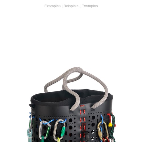 kitBAG 30, black bag with grey handles, blue and red carabiners, manufacturer Petzl