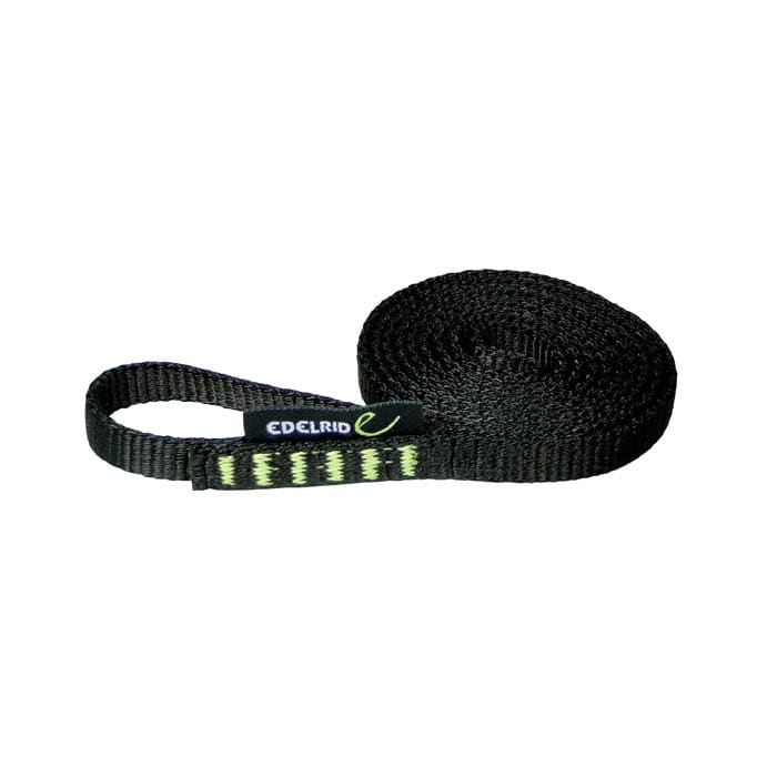 Tech Web by Edelrid, a black climbing band with a black label and green markings