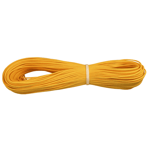 Yellow rope, rolled up and fixed with white elastic band