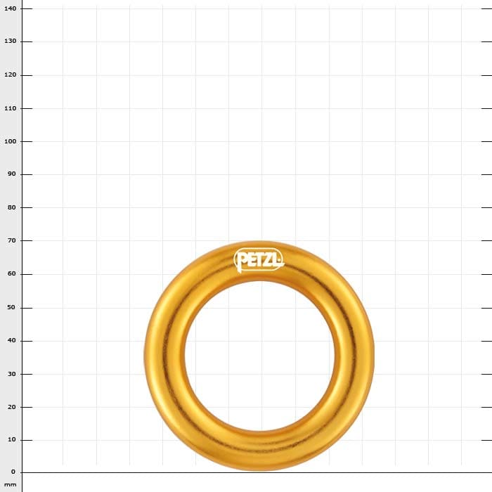 Ring L by Petzl, gold-coloured metal ring with round section and PETZL logo in white on the top