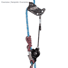 Freexion System Sphinx by CMP, mounted on a blue rope with pink-black rope and knot, the black climbing frame is visibly attached with white lettering and a black ribbon with loop