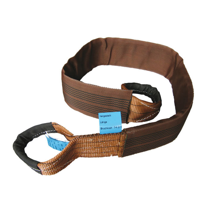 GEFA 14 t webbing loop in brown with black ends and a blue label.