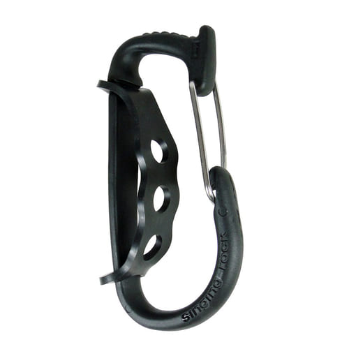 Porter snap hook by Singing Rock in black with straight wire closure and three holes in the handle