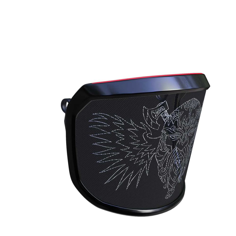 PROTOS® Visor Special Edition Side View with Black Frame and White Viking Face with Wings on Black Background