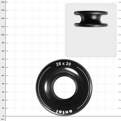 Black plastic ring measuring 28 x 20 with the inscription "antal" on a white background