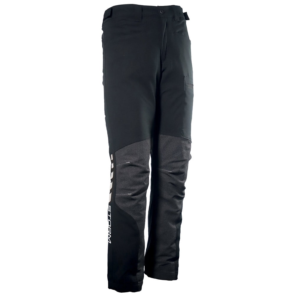 Black Arborflex Skins Storm work trousers with reinforced knees and "Storm" inscription on the side