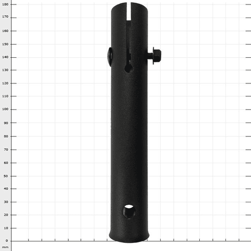 ArboRapid top-mounted tube from Berger, black cylindrical tube with screw and openings, against a white background with grid dimensions