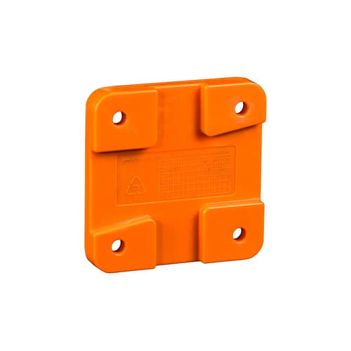 Orange Universal Square Mounting Plate with Four Mounting Holes and Raised Corners, Rear View