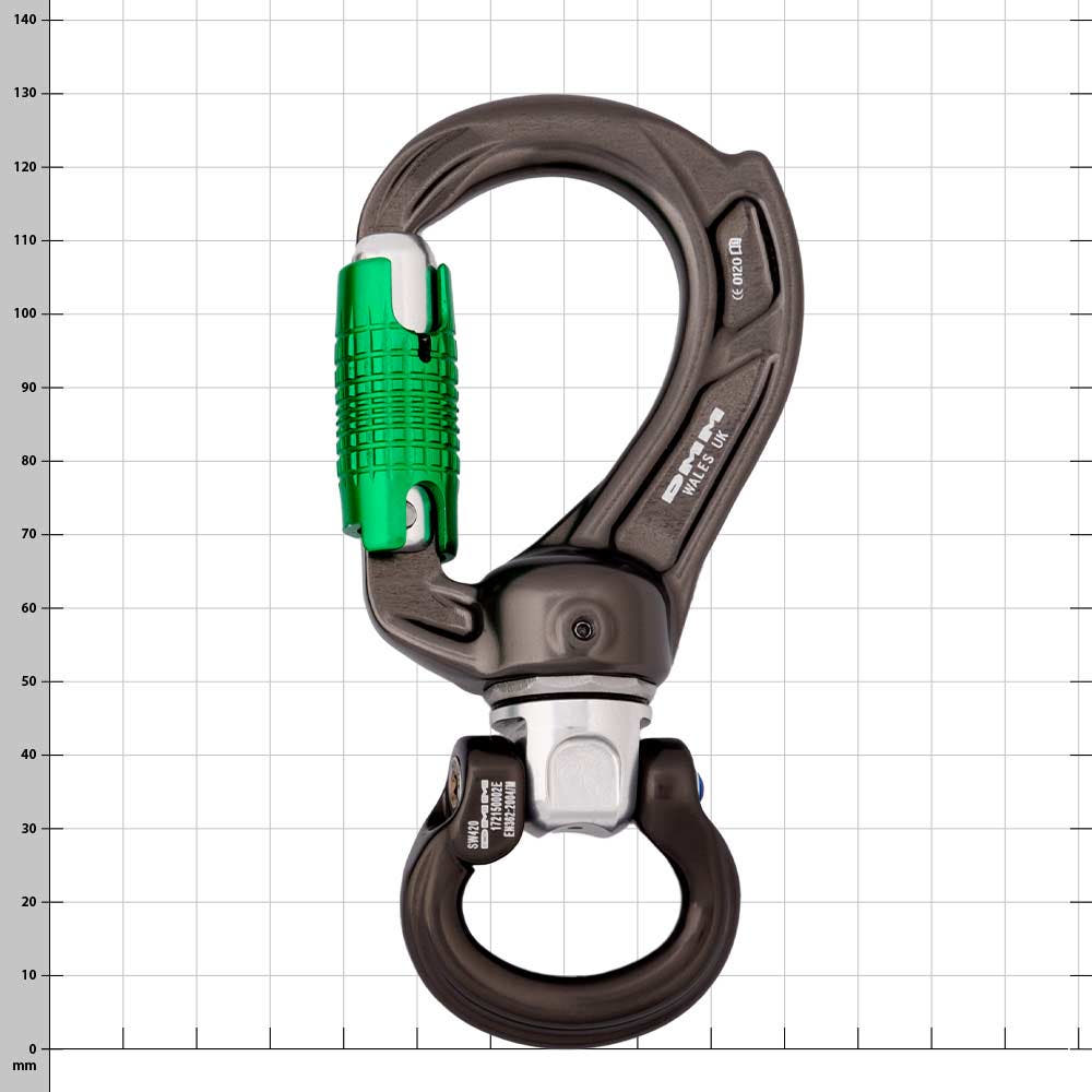 Director Swivel Boss Bow Carabiner with Green Clasp and Black Swivel, Title Visible