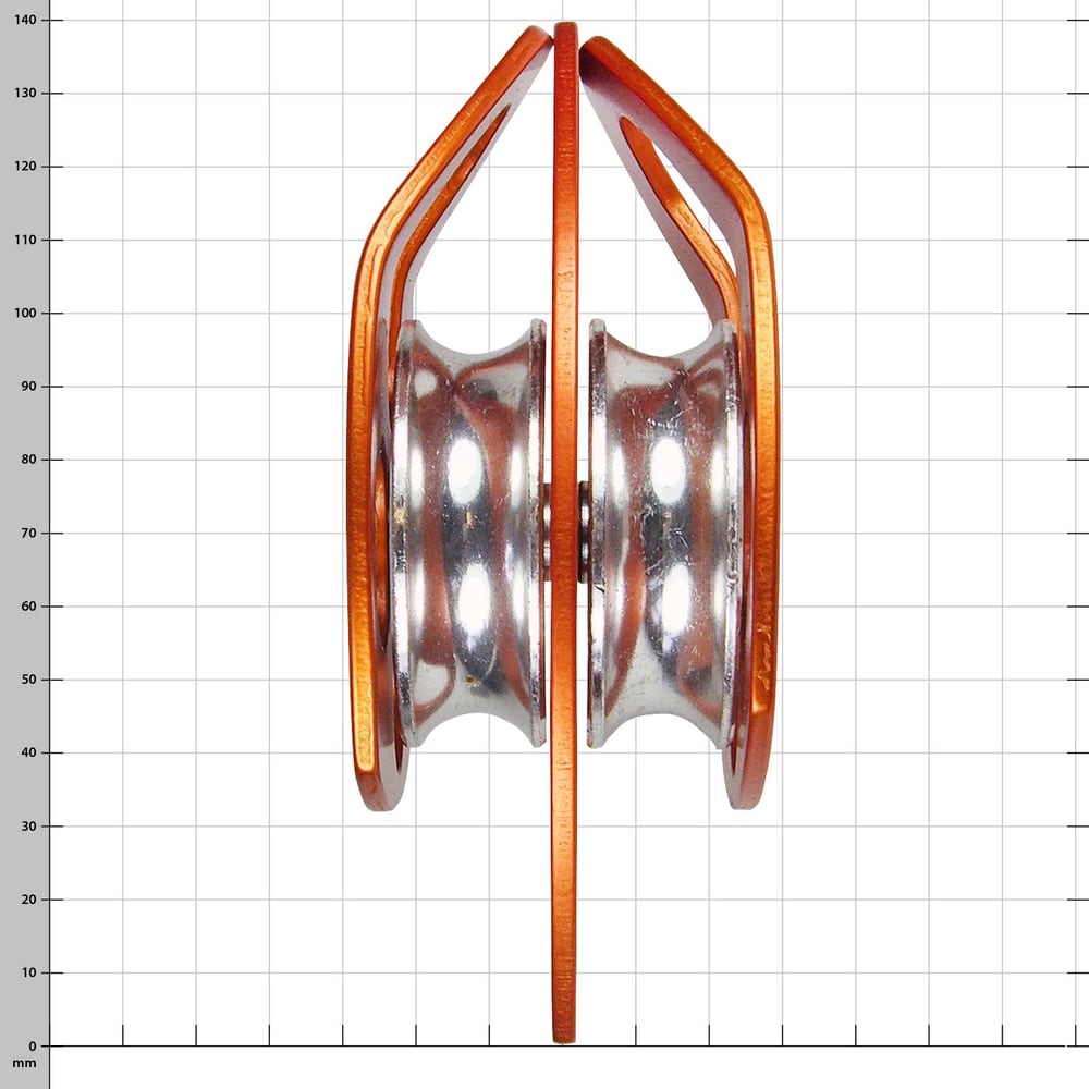 Extra Double KONG Italy Pulley in Orange from the Side with Two Silver Pulleys