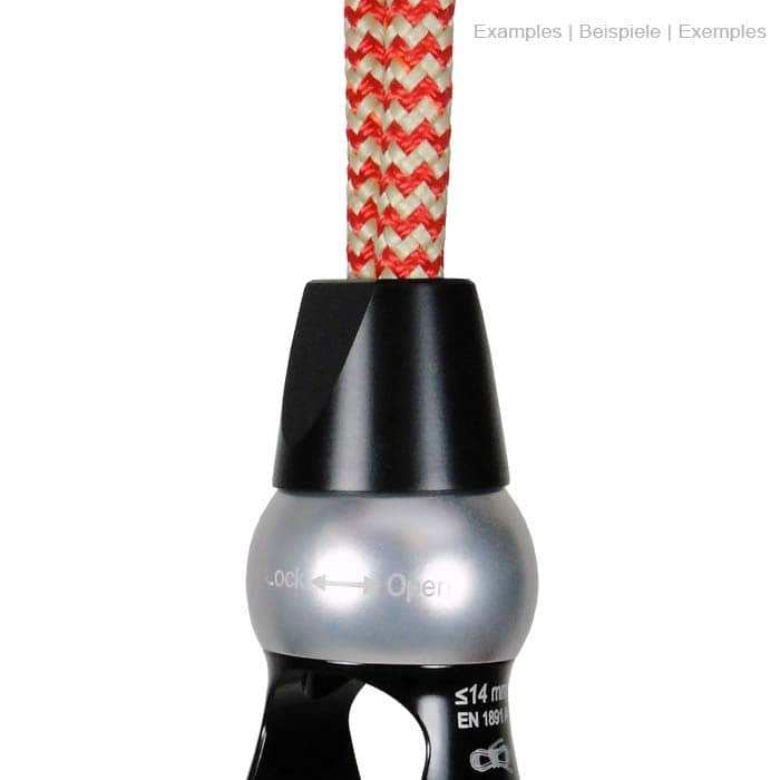 Cocoon Cone Rope, black conical plastic cone attached to the end of a red and white rope, product name visible