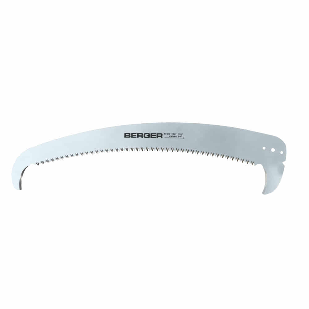 ArboRapid Saw Blade 400 from Berger in curved shape with fine teeth and three mounting holes on the right side