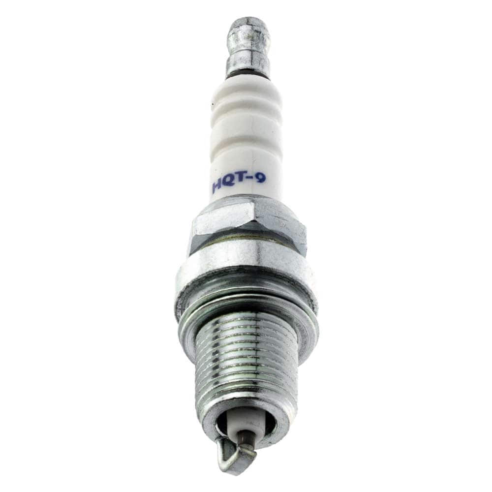 HQT-9 Spark plug with white ceramic housing and metal thread, manufacturer's name not visible