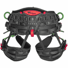 treeMOTION Essential X tree climbing harness by Teufelberger in black with red details and green metal rings, rear view