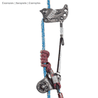 Freexion System Hitch Climber climbing frame with black metal block, blue rope, red rope and black rope, mounted and connected with a black pulley and metal carabiner