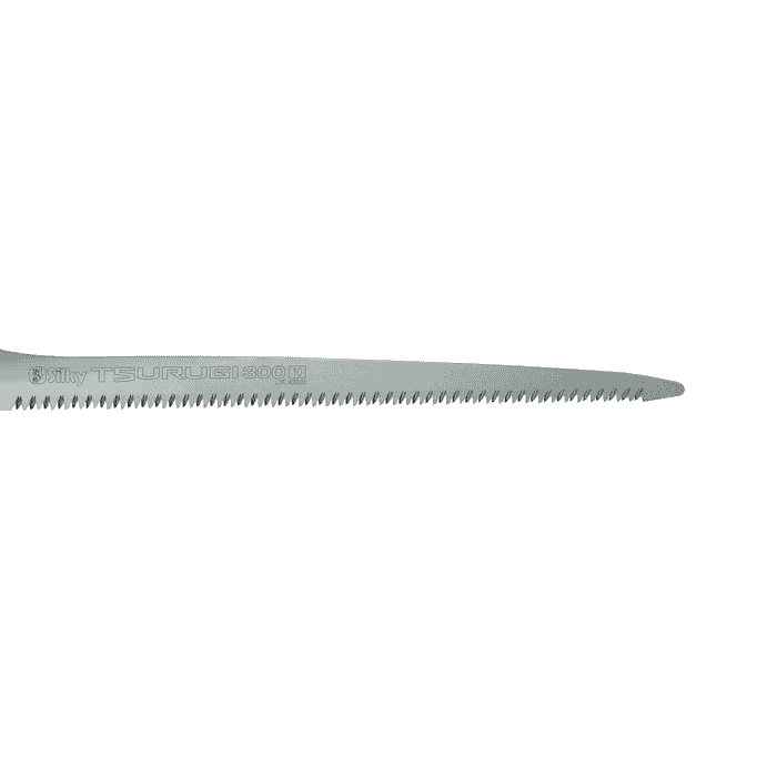 Silky Tsurugi 300-10 saw blade with serrated incisors and product lettering on silver metal