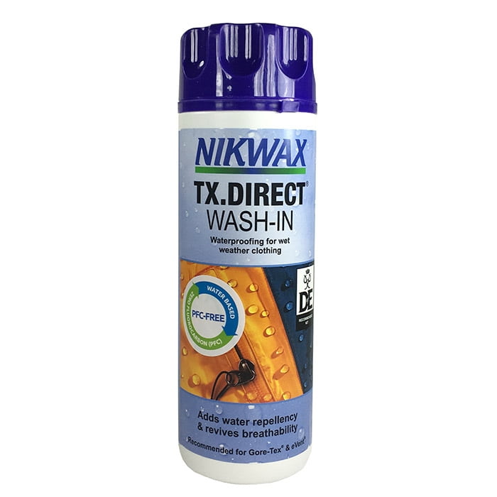 Nikwax TX-Direct Wash-In Bottle with Blue Lid and Inscription, Product for Waterproofing