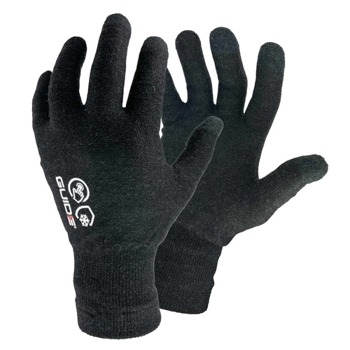 Guide 5501 black gloves with white Guide logo and symbols on the back of the hand