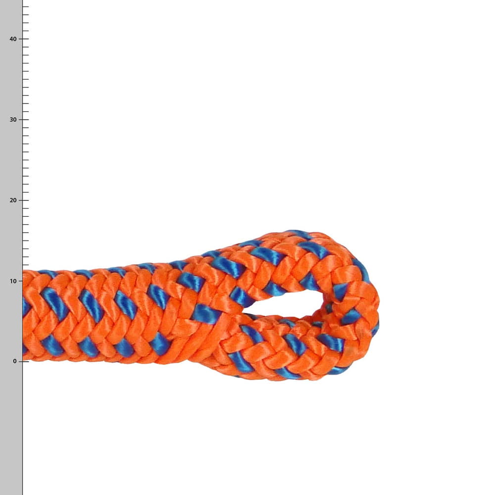 Tachyon Orange spLIFE, close-up of an orange and blue braided rope end with loop