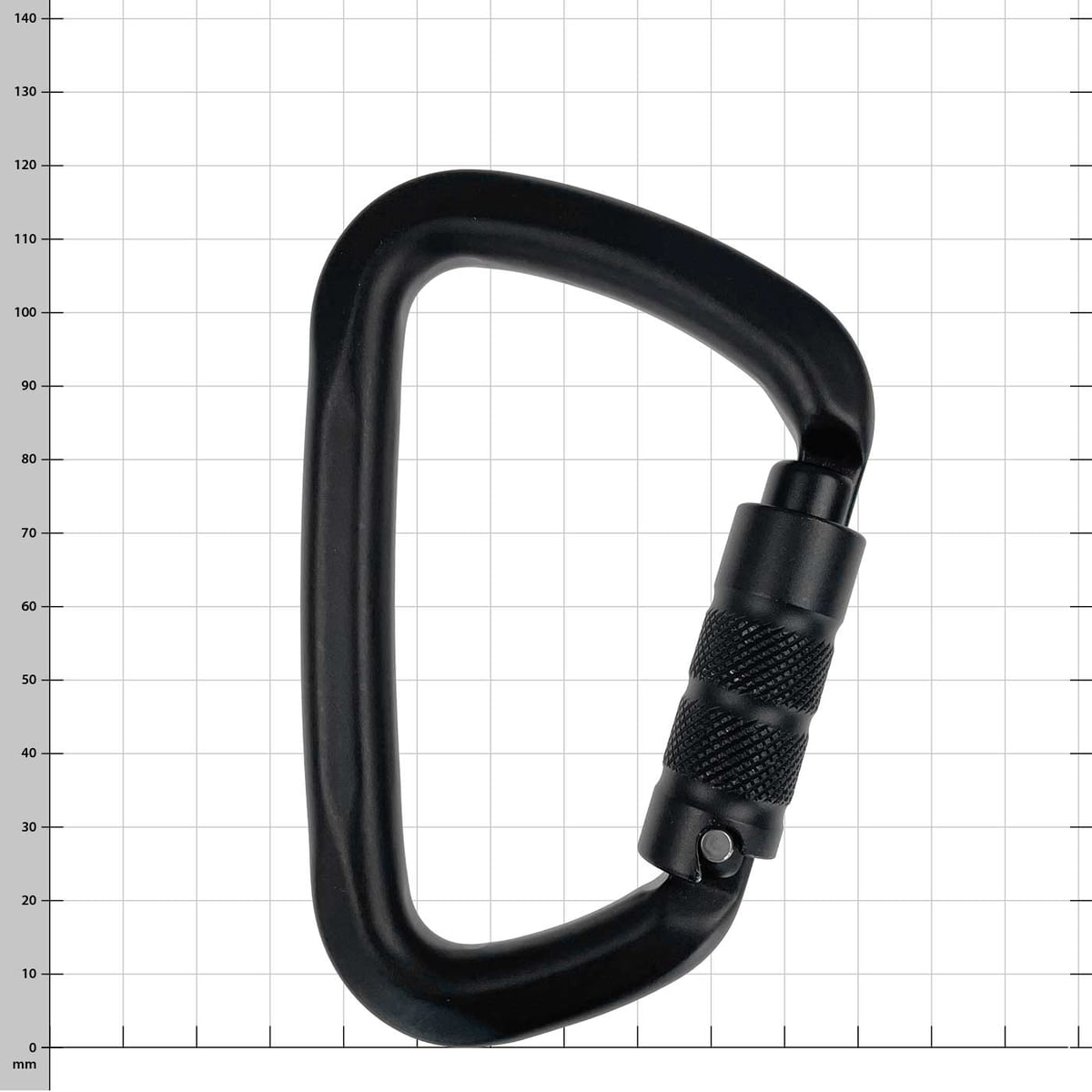 Marmolada Big D carabiner in black with screw cap, view from the front slightly oblique