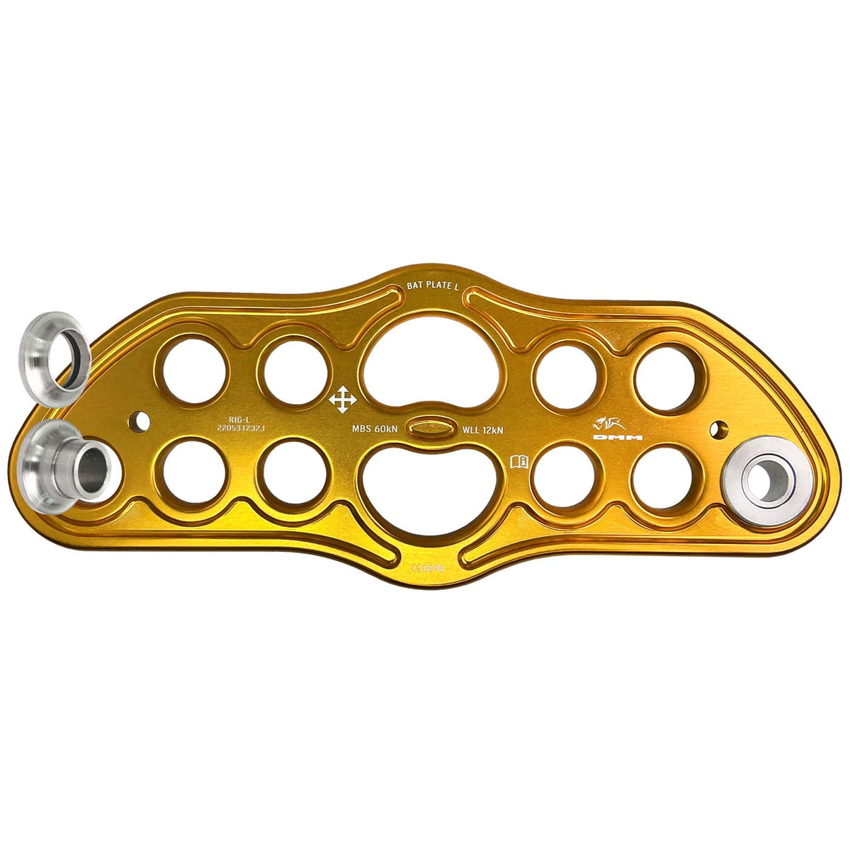 Keanu Trolley Rig Plate Kit, gold-tone metal plate with multiple round cutouts, lettering and two removable silver inserts