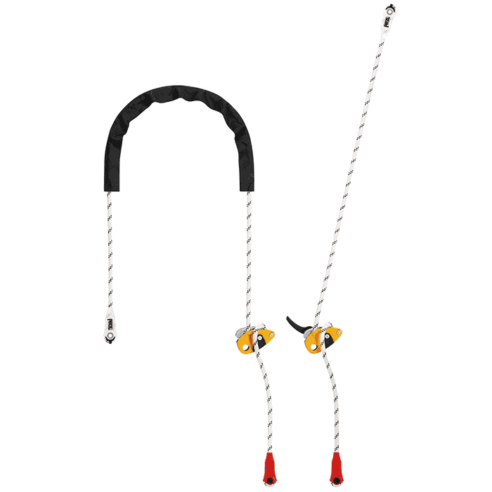 Grillon by Petzl, Two Yellow Rope Clamps with White Ropes and Black Handle Loop