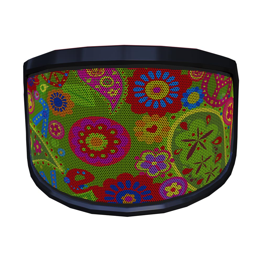 PROTOS® Special Edition visor with colourful, floral pattern and black frame, slightly slanted from the front