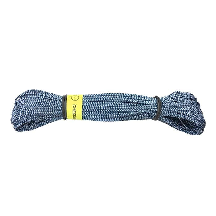 Hotline Climbing rope in blue and white with yellow label and black cable tie