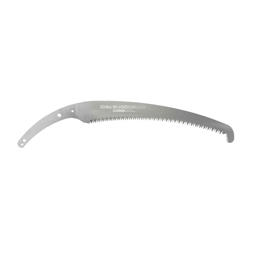 Sugoi 330-6.5-5.5 saw blade from Silky, curved saw blade with teeth and several mounting holes at the end of the handle