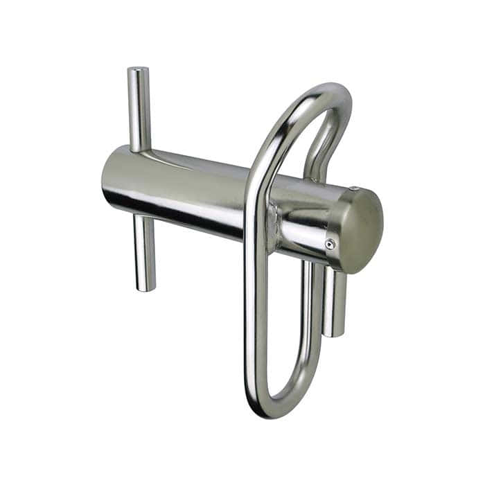 Port A Wrap Medium, silver metal device with two short rods and a large curved loop