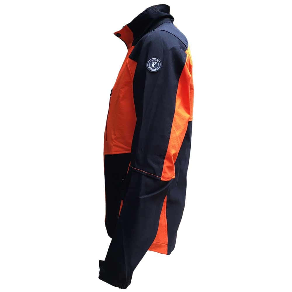 Herma jacket by Francital in orange and black, side view with logo on the sleeve