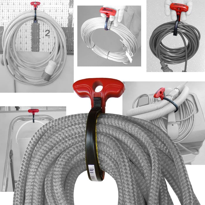 Cable Wraptor L, multiple applications with red handle for cable attachment to various cable loops