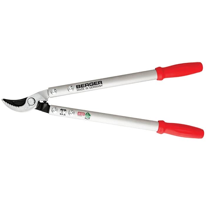 Berger 4210 secateurs with silver handles and red handle ends, manufacturer Berger, Made in Germany