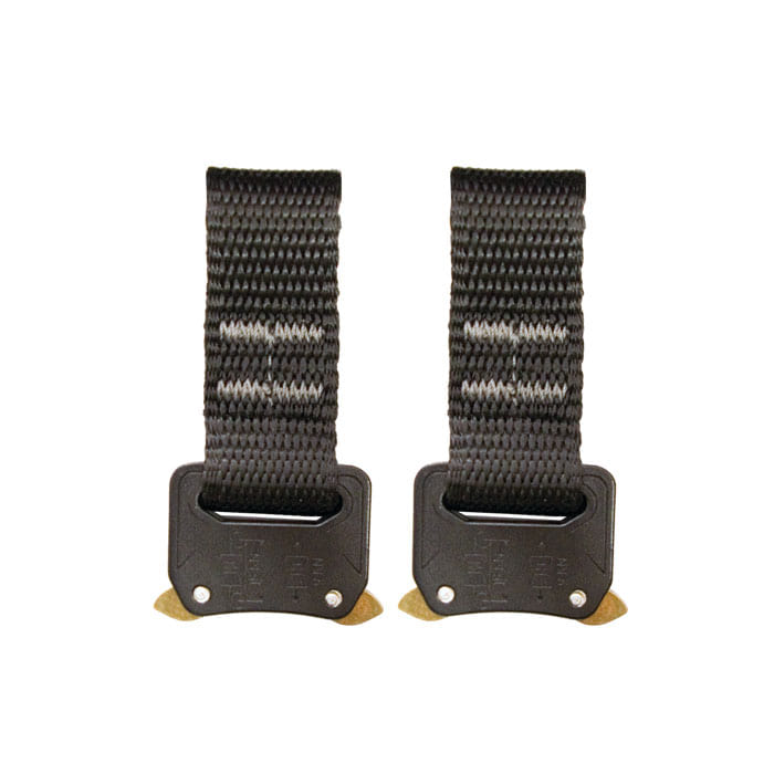 Tree Austria 3 Seat Board Clips, two black clips with black woven ribbons and small metal parts at the bottom