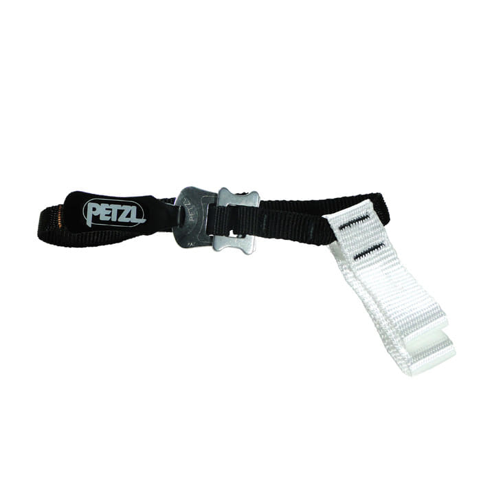 Pantin Strap L by Petzl, a black and white strap with metal closure and PETZL logo on the black part