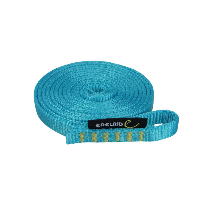 Tech Web by Edelrid, a blue climbing band with a black label and yellow markings
