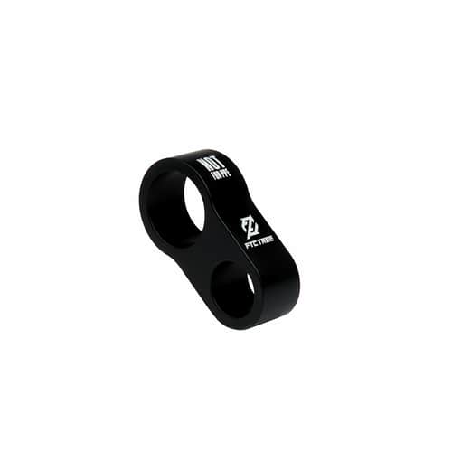 Rise-Up by FTC TREE, black metal part with two round openings and white inscription "NOT FOR PPE", side view